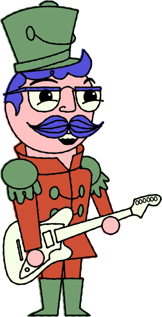 Mitch drawn as a nutcracker, playing guitar
